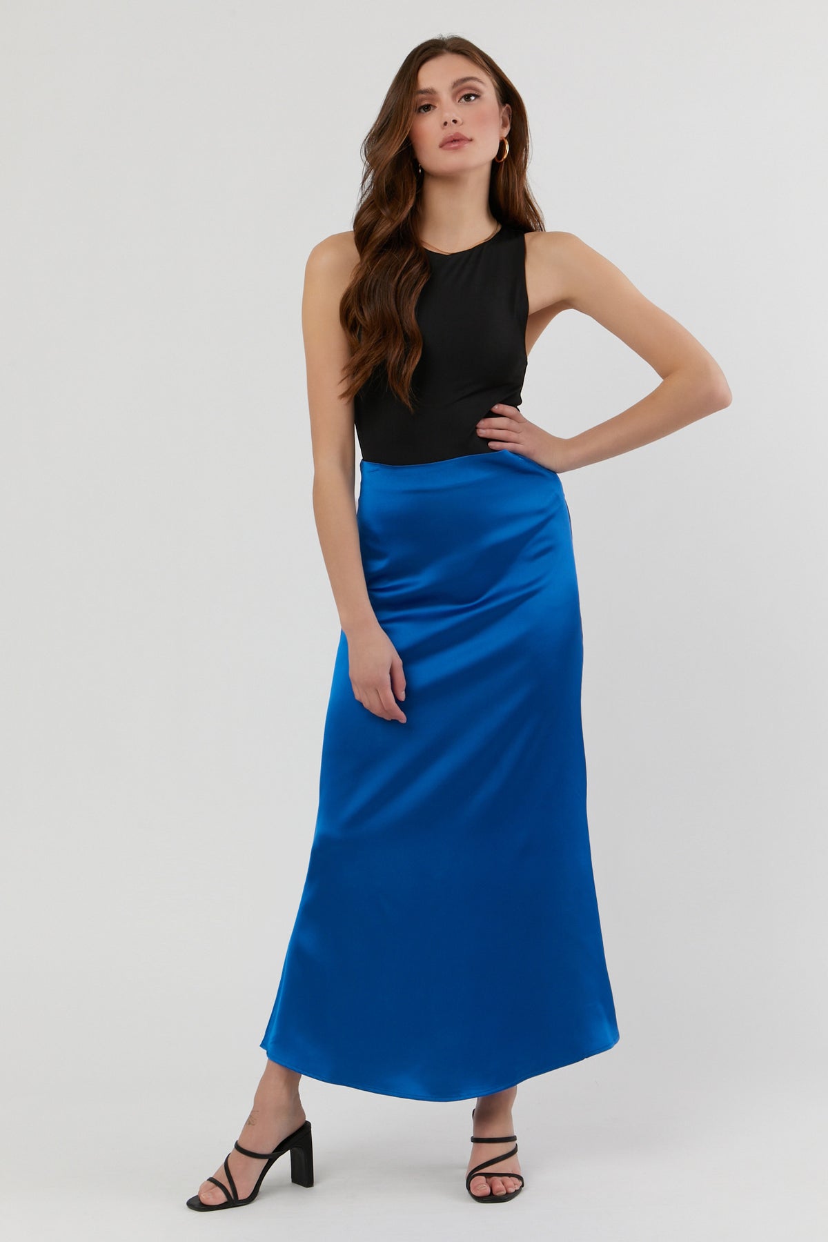 Latest designs, Satin Flare Maxi Skirt Sirens . Shop now and get